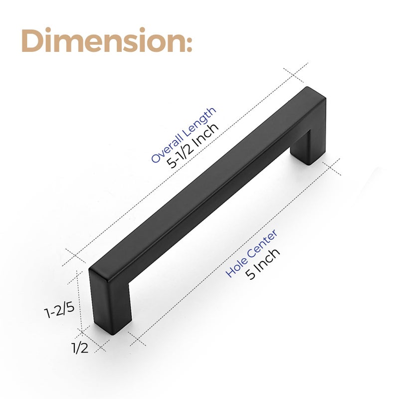 Ravinte 25 Pack 5 Inch Kitchen Square Cabinet Handles Matte Black Pulls Drawer Hardware for Cabinets Cupboard - Image 3